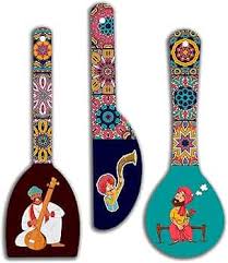 Saf Rajasthani Culture Spoon Shape Mdf Wooden Wall Hanging 3Pc Wall Painting
