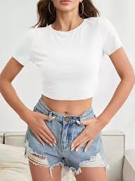 Outzidr White Basic Fitted White Crop Top Xl