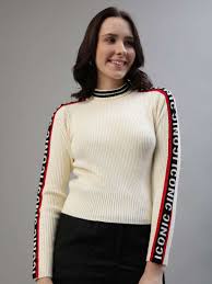 Iconic Women Ribbed Pullover Off White Size M