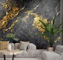 Black Marble And Golden Printed Wallpaper 4Mtr