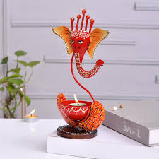 Maroon Color Metal Ganesh Diya Holder