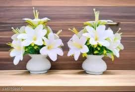 White Color Artificial Flower Pot Set Of 2