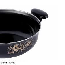 L Non Stick Kadhai With Lid Induction Gas Compatible 24 Cm Diameter 3.5 L Capacity Black