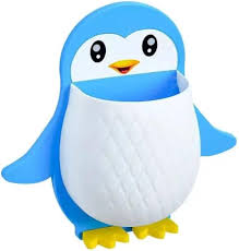 Penguin Toothbrush Holder Cute Bathroom Organiser Blue
