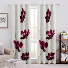 Cream And Pink Printed Curtains For Living Room 7Feet Pack Of 8