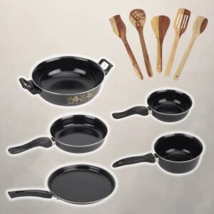 Black Color Nonstick Coated Cookware Set 10 Pcs
