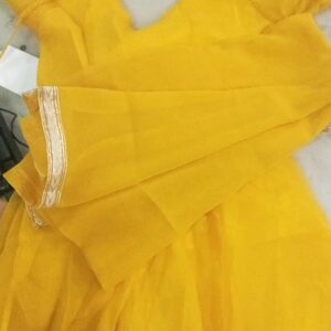 Yellow Colour Rayon Plain Umbrella Frock With Dupatta For Women Size 2Xl