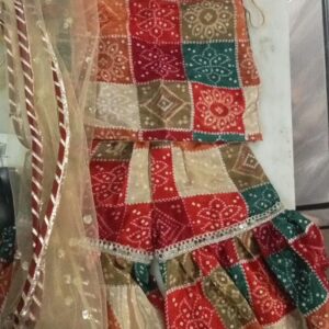 Multi Color Sleeveless Frock And Plazo With Duppata For Girls 2 Y