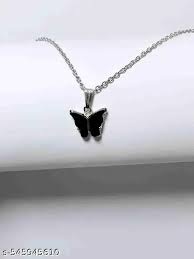 Womens Girls Black Butterfly Pendant Necklace 1Pc