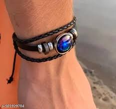 Men Zodiac Sign Spirit Constellation Black Leather Bracelet