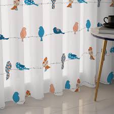 Urban Space Cream Color Birds Printed Window Curtain 5 Feet Set Of 2