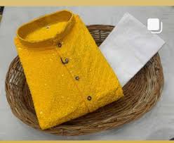 Kid Boy Kurta Pajama Set Yellow White Colour Size 10