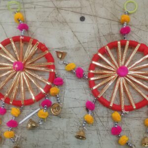 Handcrafted Doorwall Hanging Pom Poms Bells Gota Multicolor Home Decorated