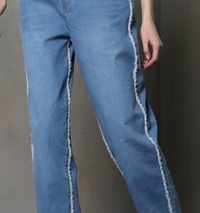 Shein Ankle Length Frayed Detail Relaxed Fit Jeans Size 26