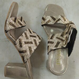 Beige Embellished Block Sandals Size 38