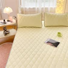 Yellow Checked Mattress Protector Double Bed With Pillow Cover