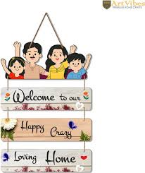 Art Vibes Welcome Home Wood Floral Matte Hanging