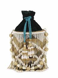 Dangle Chevron Embellished Velvet Potli