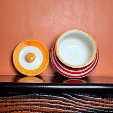 Set Of 1 Handi Pot With Lid 300 Ml Each Red And Black Pattern Ceramic Jars Pots Kitchen