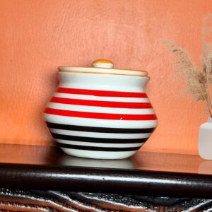Set Of 1 Handi Pot Lid 300 Ml Each Red Black Line Pattern Ceramic Jars Pots Kitchen