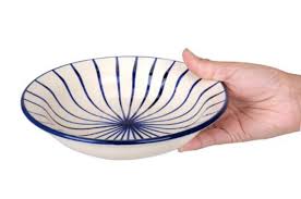 Ceramic Side Serving Plates 10 Inches Quarter Plates Pasta Plates Blue Lining Pack Of 2