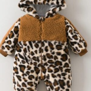 Hopscotch Leopard Hooded Bodysuit Size For 3 To 6 Month Kids