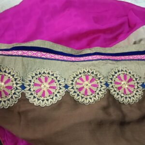 Pink And Brown Printed Border Line Multicolor Design Flower