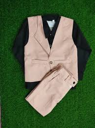 3 Piece Boys Suit Set Of Waistcoat Pant 2 To 11 Years Kids Clothing Set Baby Boys Light Pink Size 36