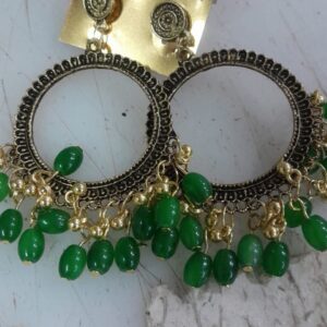 Golden And Green Circle Earrings For Women
