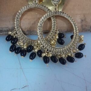 Womens Gold Plated Hoop Earrings With Black Beads