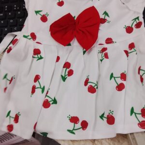 Baby Girls White Dress With A Red Cherry Print And A Large Red Bow Size 6Month