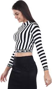 Women Full Sleeve Top Black And White Color Size S