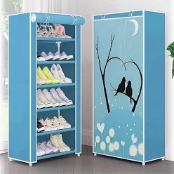 6 Layer Love Bird Shoe Rack Light Blue