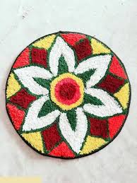 24 Inch Modern Round Rangoli Door Mat Multicolour