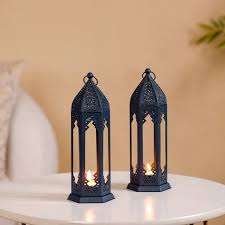 Navy Blue Moroccan Candle Holder Lantern Set Of 2