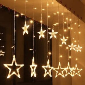 Quace 12 Stars Curtain String Lights Window Curtain Lights With 8 Flashing White Warm White