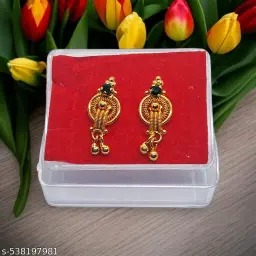 Women Golden Colour Earrings With Black Stone