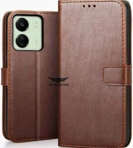 Flip Cover Back Case For Mi Redmi 13C 4G Brown Colour