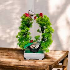 Modo Artificial Bonsai Tree With Sparrow Dining Table Decor Green Red Color With Led Light