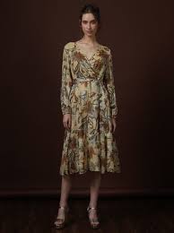 Vero Moda Beige Polyester Fit And Flare Self Design Dress For Women Size L