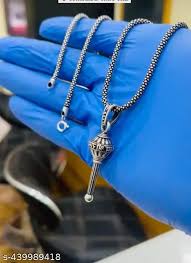 Hanuman Ji Gada Pendant Oxidised Silver Chain For Men Pack Of 1