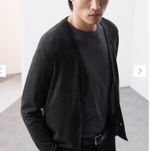 Autograph Men Black Colour Pure Extra Fine Merino Wool V Neck Cardigan Size S