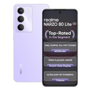 Realme Narzo 80 Lite 5G Crystal Purple || 6GB/ 128GB || 6000Mah Battery || with Box and Accessories || IMEI 860623078806112