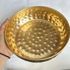 Metallium Crafts Flower Urli Bowl Home Flowers And Tea Light Iron Decorative Platter Gold Pack Of 2