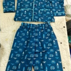 Kids Girls Royal Blue Printed Colour Front Open Night Suit Size 12 To 18 Month
