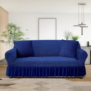 Private Lable Polyester Stretch Bubble Sofa Slipcover 3 Seater cover navy blue