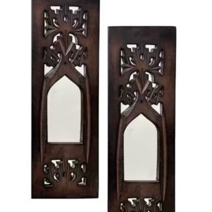 Private Lable Wood Painted Wall Hanging Jharokha Inside Mirror Wooden Wall Hanging 2PC