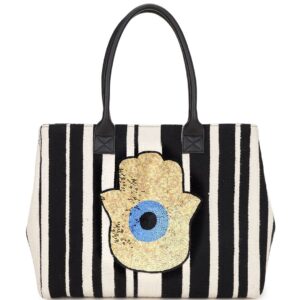 SWIRL women Malia Striped Swagger Pure Cotton Handheld Bag With Detachable Sling Strap