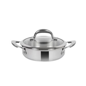 Meyer Select Nickel Free Stainless Steel Sauteuse with Glass Lid Steel Frying Pan with Lid and 2 Side Handles 24cm