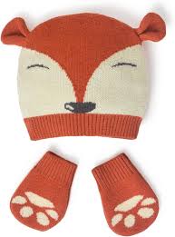 Miarcus Brown Printed Cap and Mitten Set for Baby Boys Girls Kids
